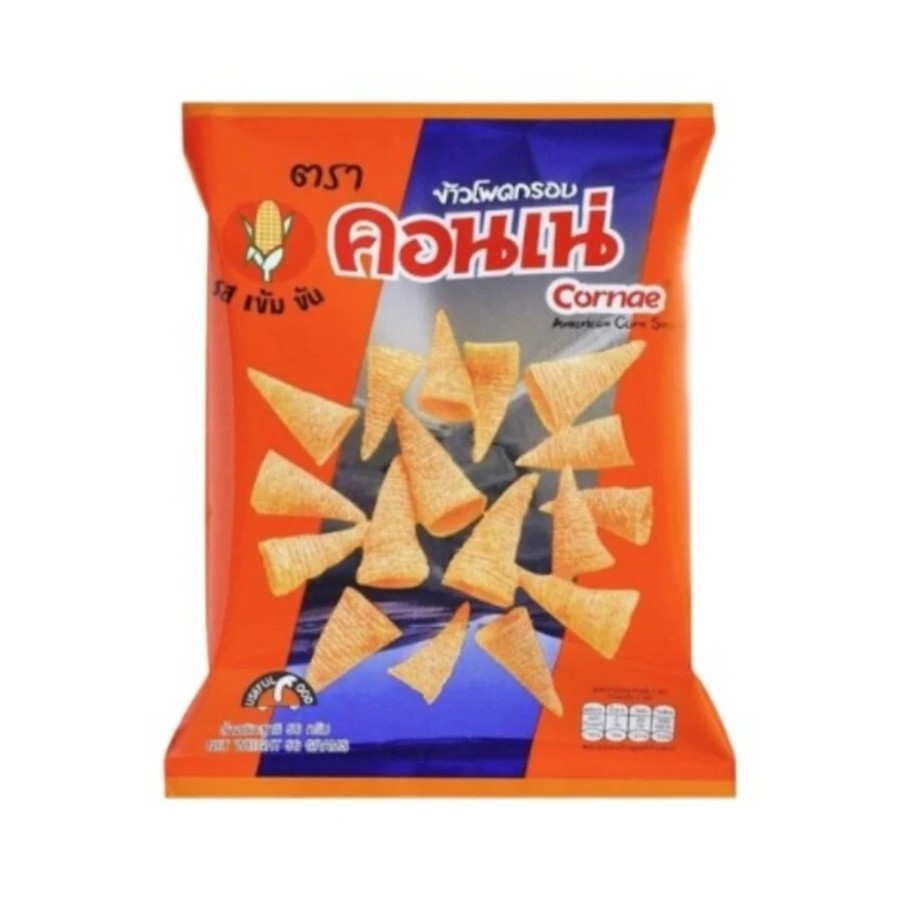 Orange packet of Thai crispy corn cone snacks