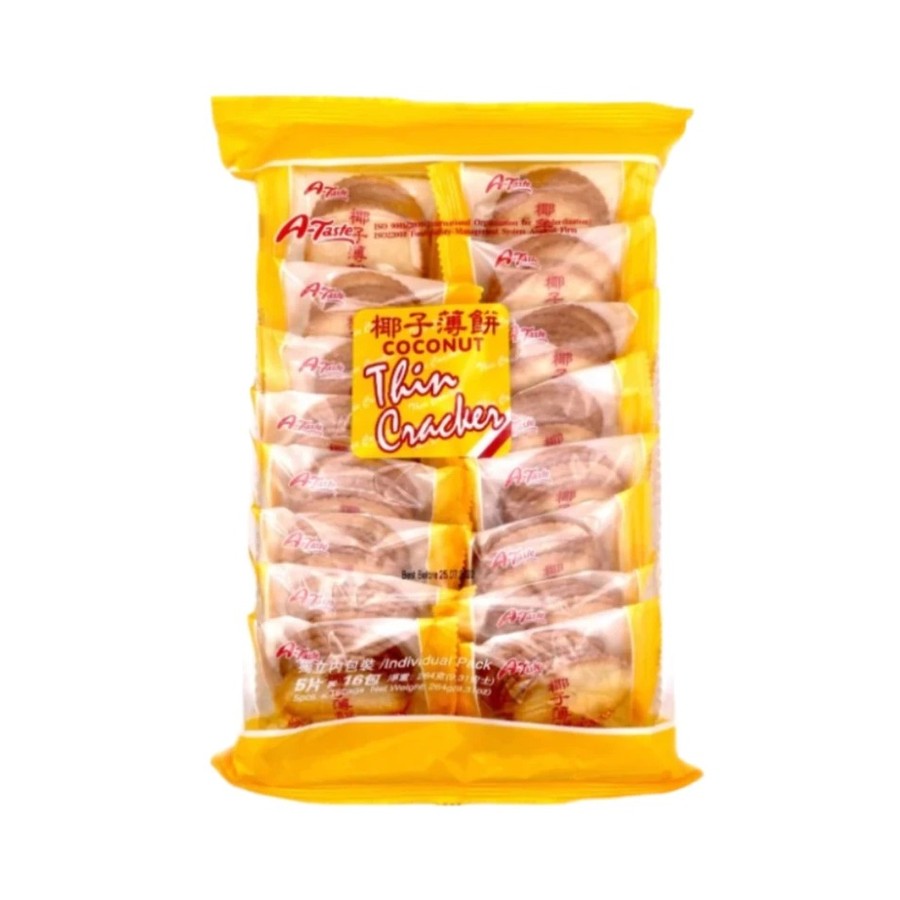Yellow bag of individually wrapped coconut thin crackers